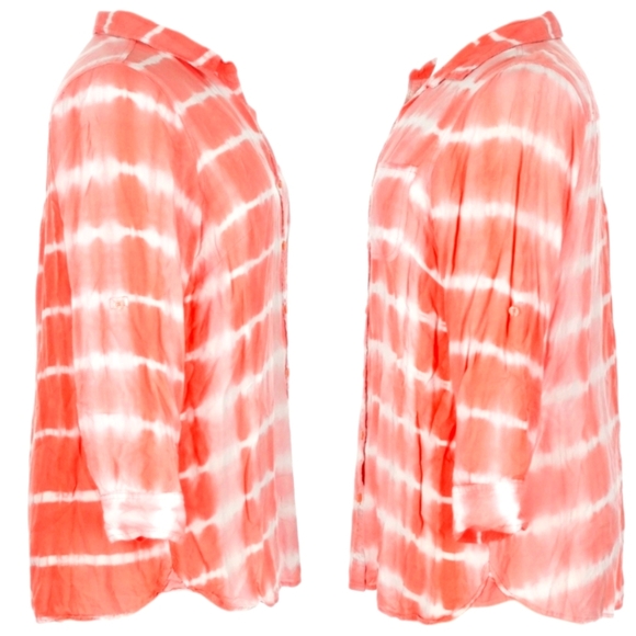 Velvet Heart Coral Pink Tie Dye 3/4 Sleeve Button Down Tunic Top Plus Sz 2X - Picture 4 of 4